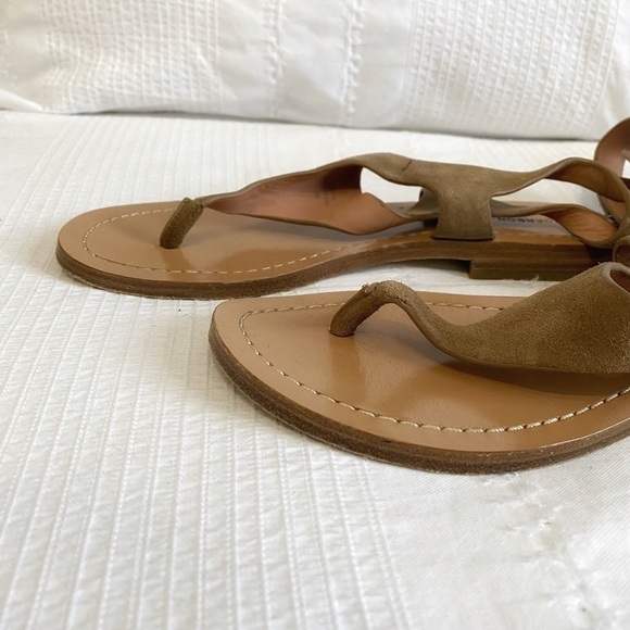 SIGERSON MORRISON BEIGE NEUTRAL SUEDE ANKLE BUCKLE FLIP FLOP SANDALS - 7 - Picture 4 of 6